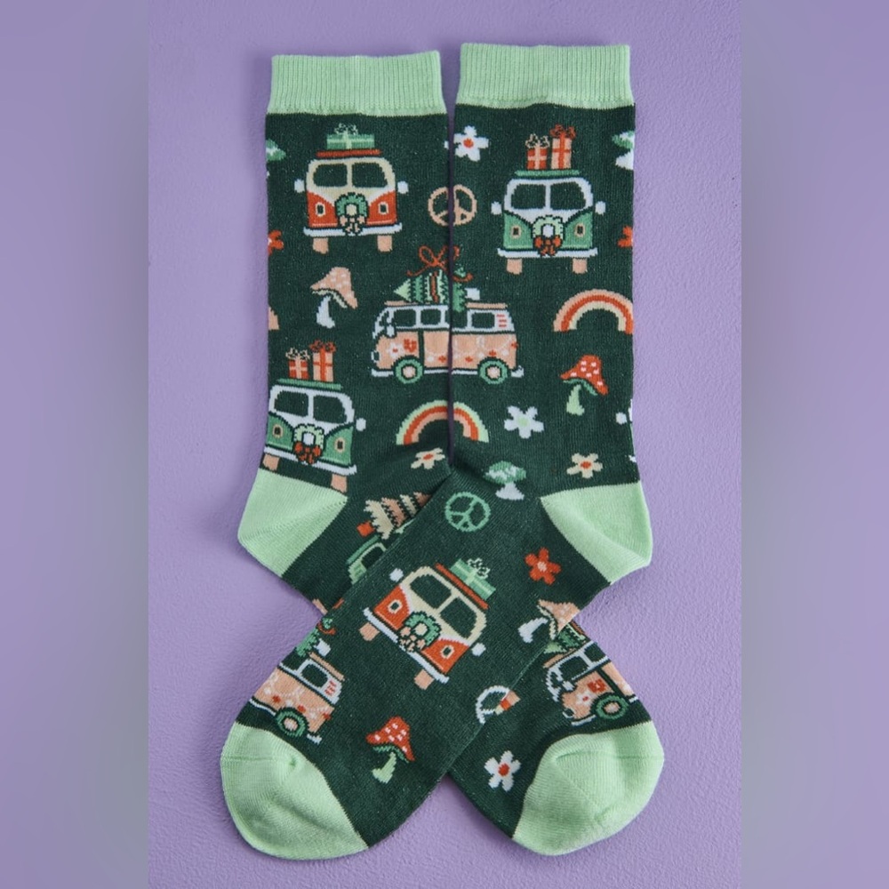 Earthbound EBX Hippie Holiday Mushroom Socks, One Size, NWT 🌼🍄☮️🚐